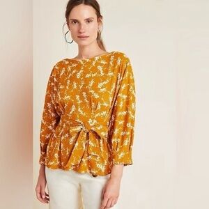 Anthropologie Women's Sz. M Gold Floral Amber Dolman Blouse
